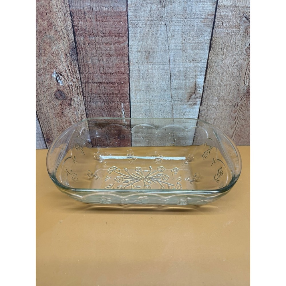 Anchor Hocking Fire-King Floral Glass Baking Dish 1.5 Qt Clear